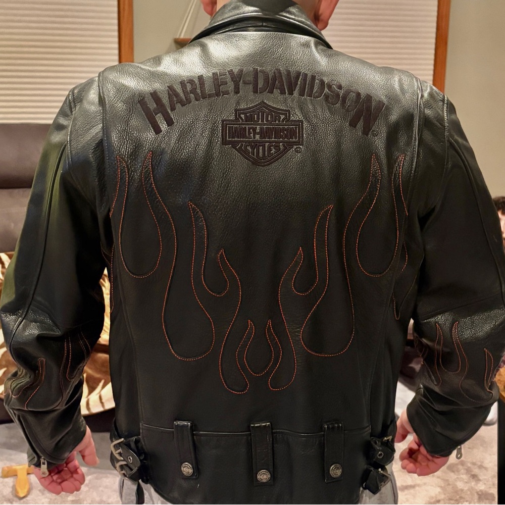 2005 Harley-Davidson Black Leather Flame Jacket
